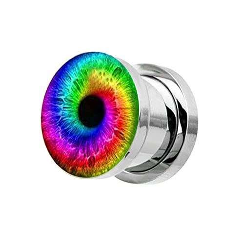 BlackAmazement Flesh Ohr Tunnel Plug Inlay Piercing 316L Edelstahl Auge Eye Regenbogen bunt mehrfarbig silber Damen Herren (Ø 06mm - 1 Stück) von BlackAmazement