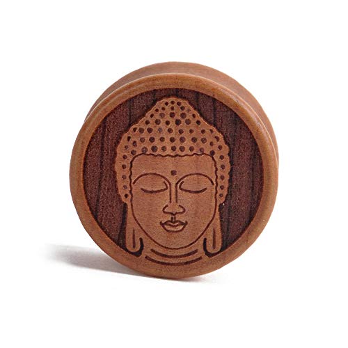 BlackAmazement Flesh Tunnel Plug Holz Meditierender Buddha Erwachte 10mm - 20mm Herren Damen (Größe 16 mm - 1 Stück) von BlackAmazement