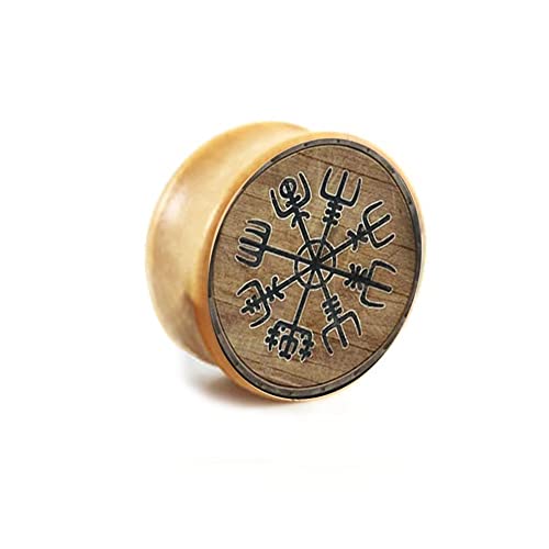 BlackAmazement Flesh Tunnel Plug Holz Vegvisir Wegweiser Symbol Rune Wikinger Kelten Germanen nordischen Mythologie 06mm - 16mm Herren Damen (Ø 08mm - 1 Stück) von BlackAmazement