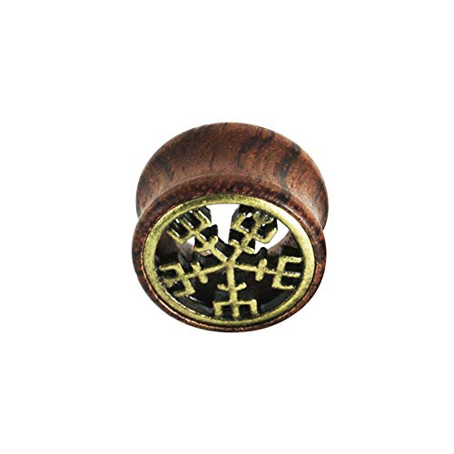 BlackAmazement Flesh Tunnel Plug Holz Vegvisir Wegweiser Symbol Rune Wikinger Kelten Germanen nordischen Mythologie 8mm - 20mm Herren Damen (20 mm -1 Stück) von BlackAmazement
