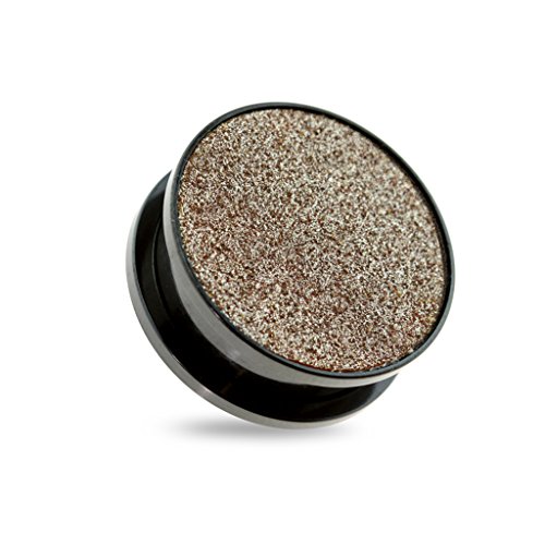 BlackAmazement Flesh Tunnel Plug Inlay Piercing 316L Edelstahl Kreis Sandblasted Circle Glitzer schwarz Silber braun Damen Herren (Farbe Braun - 12 mm - 1 Stück) von BlackAmazement