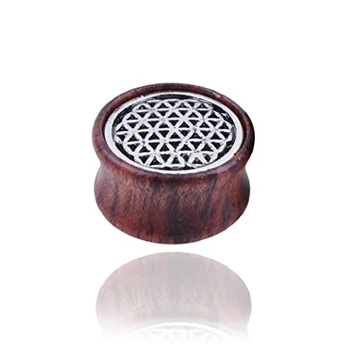 BlackAmazement Flesh Tunnel Plug Inlay Piercing Holz Wood Blume des Lebens Ornament Herren Damen (10mm - 1 Stück) von BlackAmazement