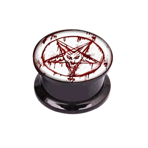 BlackAmazement Flesh Tunnel Plug Inlay Piercing Kunststoff Pentagramm Fünfstern Drudenfuß Church of Satan Luzifer Siegel des Baphomet 06-16mm rot weiß schwarz Punk Damen Herren (Ø 06mm - 1 Stück) von BlackAmazement