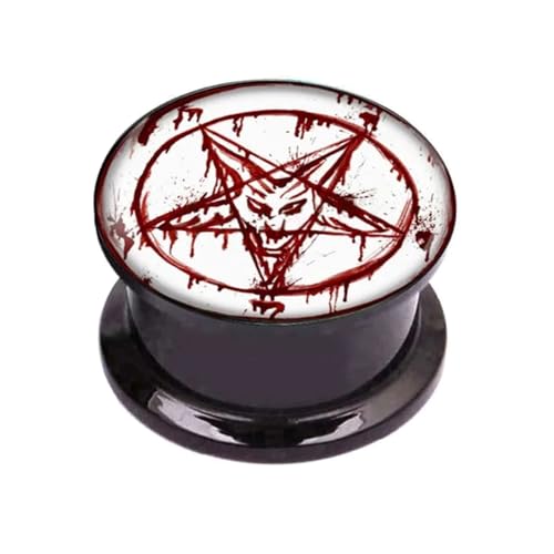 BlackAmazement Flesh Tunnel Plug Inlay Piercing Kunststoff Pentagramm Fünfstern Drudenfuß Church of Satan Luzifer Siegel des Baphomet 06-16mm rot weiß schwarz Punk Damen Herren (Ø 08mm - 1 Stück) von BlackAmazement