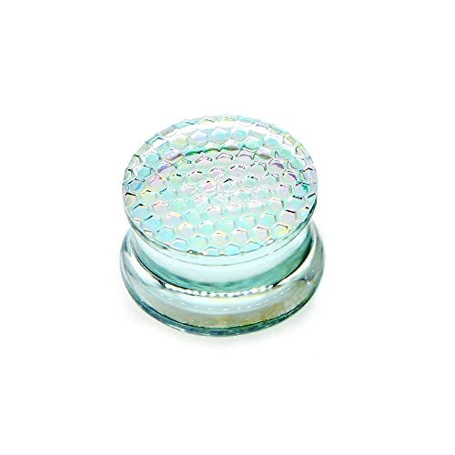 BlackAmazement Glas Borosilikatglas Tunnel Ohr Plug Piercing Bienenwaben Honeycomb Waben Muster irisierend schillernd regenbogen Damen Herren (Ø 16mm - 1 Stück) von BlackAmazement