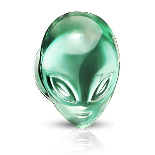 BlackAmazement Glas Borosilikatglas Tunnel Plug Piercing 3D Alien Grün Damen Herren (Ø 16mm - 1 Stück) von BlackAmazement
