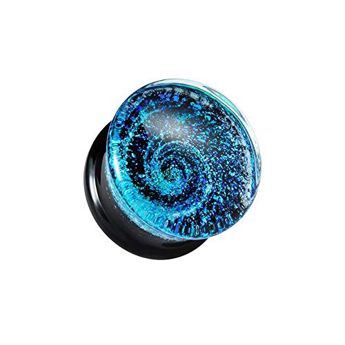 BlackAmazement Glas Borosilikatglas Tunnel Plug Piercing Galaxie Wirbel Spirale blau grün Damen Herren (14 mm - 1 Stück) von BlackAmazement