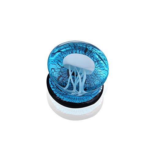 BlackAmazement Glas Borosilikatglas Tunnel Plug Piercing Qualle Jellyfish weiß blau Damen Herren (08 mm - 1 Stück) von BlackAmazement