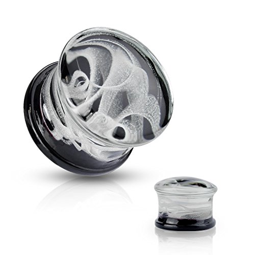 BlackAmazement Glas Borosilikatglas Tunnel Plug Piercing White Swirling Smoke Rauch Dust Damen Herren (10 mm - 1 Stück) von BlackAmazement