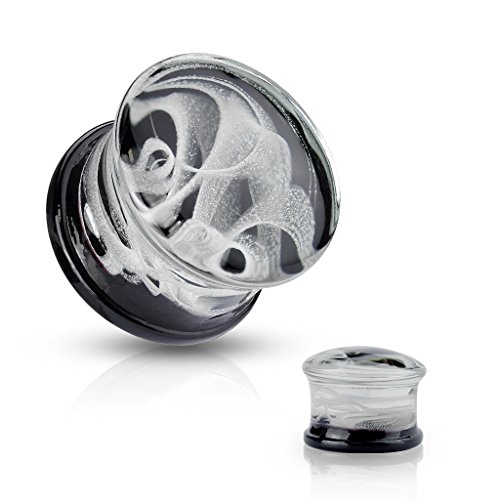 BlackAmazement Glas Borosilikatglas Tunnel Plug Piercing White Swirling Smoke Rauch Dust Damen Herren (14 mm - 1 Stück) von BlackAmazement