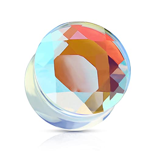 BlackAmazement Glas Ohr Flesh Tunnel Plug Inlay Piercing facettiert geschliffen irisiernd regenbogenfarben schillern Damen Herren (Ø 08mm - 1 Stück) von BlackAmazement