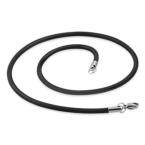 BlackAmazement Gummi Kette Halskette schwarz Länge 400mm Stärke 3mm schwarz Karabinerverschluss Silber Damen Herren von BlackAmazement