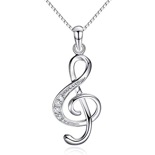 BlackAmazement Halskette Anhänger Kette Notenschlüssel Violinschlüssel versilbert Zirkonia CZ silber Damen von BlackAmazement