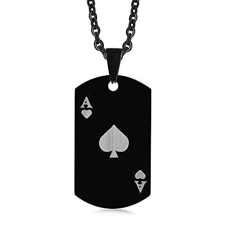 BlackAmazement Halskette mit Anhänger 316L Edelstahl Pik Ass Spielkarte Zocker Lucky Poker Schwarz Gold Damen Herren von BlackAmazement