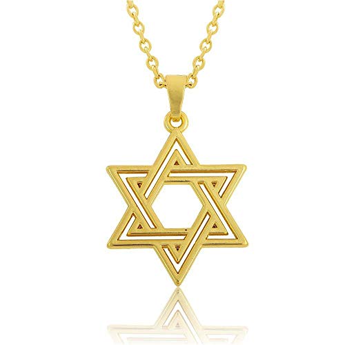 BlackAmazement Halskette mit Anhänger Davidstern Star of David Hexagramm Symbol Silber Gold Damen Herren (Gold) von BlackAmazement