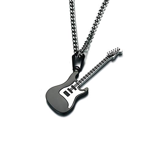 BlackAmazement Kette mit Anhänger 316L Edelstahl E-Gitarre Guitar 600mm 3 mm Halskette silber gold schwarz Damen Herren (Schwarz) von BlackAmazement