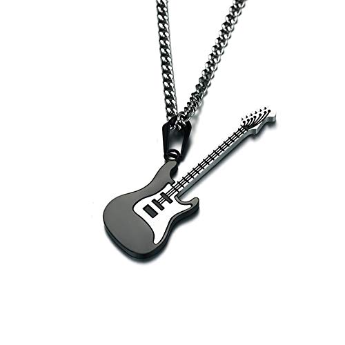 BlackAmazement Kette mit Anhänger 316L Edelstahl E-Gitarre Guitar 600mm 3 mm Halskette Silber Gold schwarz Damen Herren (Schwarz) von BlackAmazement