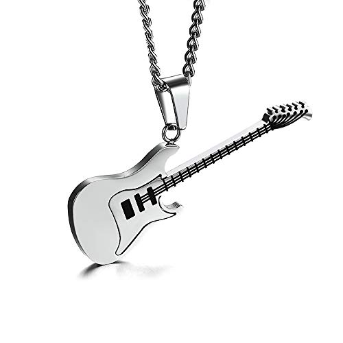 BlackAmazement Kette mit Anhänger 316L Edelstahl E-Gitarre Guitar 600mm 3 mm Halskette Silber Gold schwarz Damen Herren (Silber) von BlackAmazement