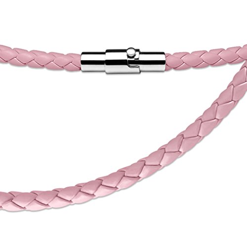 BlackAmazement Leder Kette Band Halskette geflochten rosa weiß schwarz pink Magnetverschluss (Pink) von BlackAmazement