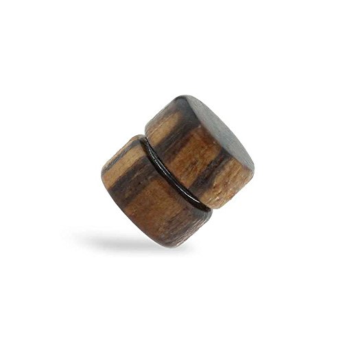 BlackAmazement Magnet Fake Plug Holz Organic Wood Non-Piercing Schwarz Walnuss Kirsch Ahorn 6mm Damen Herren (Walnuss) von BlackAmazement