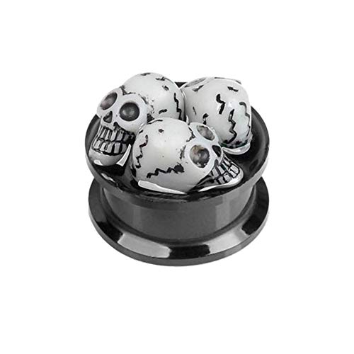 BlackAmazement Plug Acryl Kunststoff 3D Skulls Totenkopf Glow in The Dark Schwarz Weiß Herren (Größe 14 mm - 1 Stück) von BlackAmazement