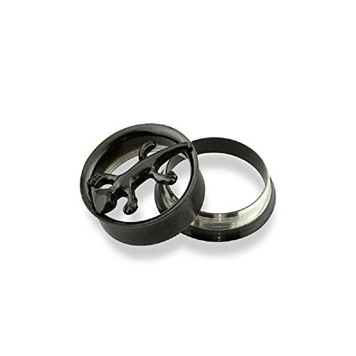 BlackAmazement Plug Flesh Tunnel Inlay Piercing 316L Edelstahl 3D Gecko Lizard Eidechse Schwarz Silber Damen Herren (Farbe Schwarz - 12 mm - 1 Stück) von BlackAmazement