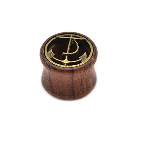 BlackAmazement Plug Flesh Tunnel Inlay Piercing Holz Anker Anchor Seefahrer Maritim 08mm - 20mm braun Damen Herren (Ø 12mm - 1 Stück) von BlackAmazement