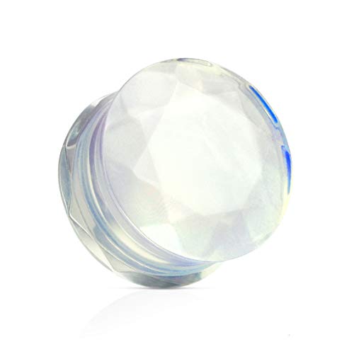 BlackAmazement Plug Flesh Tunnel Inlay Piercing Naturstein Halbedelstein facettiert Rosenquarz Achat Schwarz Agate Opalite 06mm - 16mm Damen (Opalite Ø 08mm - 1 Stück) von BlackAmazement