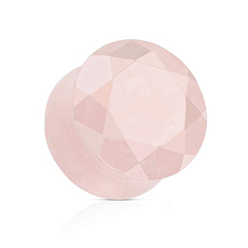 BlackAmazement Plug Flesh Tunnel Inlay Piercing Naturstein Halbedelstein facettiert Rosenquarz Achat Schwarz Agate Opalite 06mm - 16mm Damen (Rosenquarz Ø 16mm - 1 Stück) von BlackAmazement