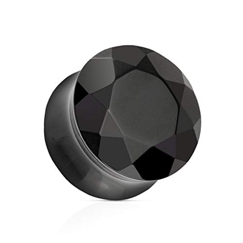 BlackAmazement Plug Flesh Tunnel Inlay Piercing Naturstein Halbedelstein facettiert Rosenquarz Achat Schwarz Agate Opalite 06mm - 16mm Damen (Schwarzer Achat Ø 08mm - 1 Stück) von BlackAmazement