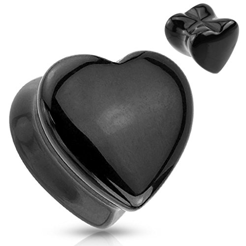 BlackAmazement Quarz Flesh Tunnel Plug Piercing Herz Heart schwarz rosa Stein Herren Damen (Farbe Schwarz - Ø 16 mm) von BlackAmazement