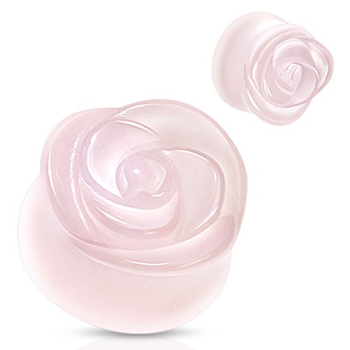 BlackAmazement Quarz Stein Flesh Tunnel Plug Piercing Rose Blume schwarz türkis Opal Amethyst weiß rosa Damen (Farbe Rosa - Ø 16 mm) von BlackAmazement