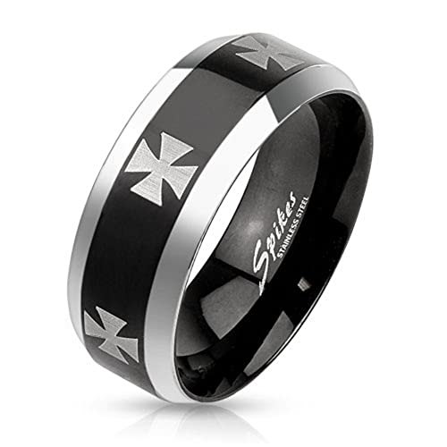 BlackAmazement Ring 316L Edelstahl Kreuz Cross Biker Metal Schwarz Black Herren (65 (20.7)) von BlackAmazement