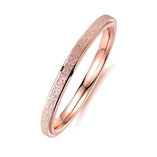 BlackAmazement Ring 316L Edelstahl Silber Rosegold Sandgestrahlt Step Edge Beisteckring Damen (Rosegold, 52 (16.6)) von BlackAmazement