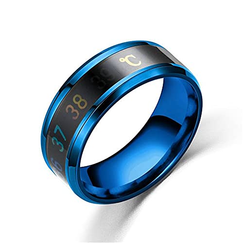 BlackAmazement Ring Edelstahl bombiert Stufenkante Termperatur Anzeige Grad Celsius °C Silber schwarz Gold Rosegold blau Damen Herren (Blau, 55 (17.5)) von BlackAmazement