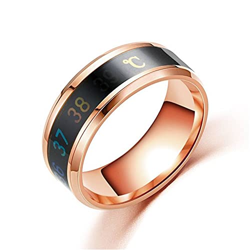 BlackAmazement Ring Edelstahl bombiert Stufenkante Termperatur Anzeige Grad Celsius °C Silber schwarz Gold Rosegold blau Damen Herren (Rosegold, 57 (18.1)) von BlackAmazement