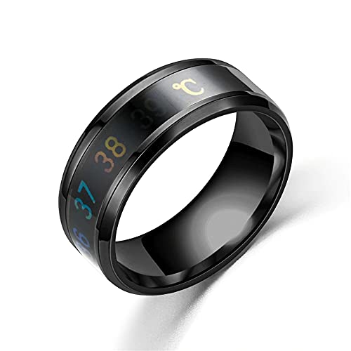 BlackAmazement Ring Edelstahl bombiert Stufenkante Termperatur Anzeige Grad Celsius °C Silber schwarz Gold Rosegold blau Damen Herren (Schwarz, 52 (16.6)) von BlackAmazement