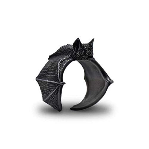 BlackAmazement Ring Größenverstellbar Uni Größe Fledermaus Bat Gothic Silber Schwarz Damen Herren (Schwarz) von BlackAmazement