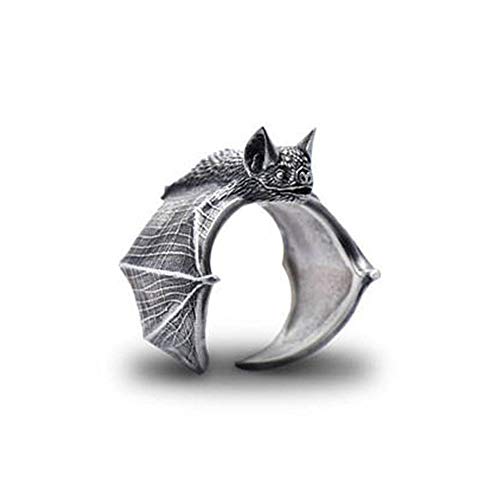 BlackAmazement Ring Größenverstellbar Uni Größe Fledermaus Bat Gothic Silber Schwarz Damen Herren (Silber) von BlackAmazement