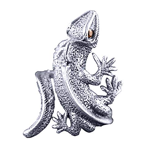 BlackAmazement Ring Größenverstellbar uni Größe Eidechse Lizard Gecko Silber Zirkonia Rot Damen Herren von BlackAmazement