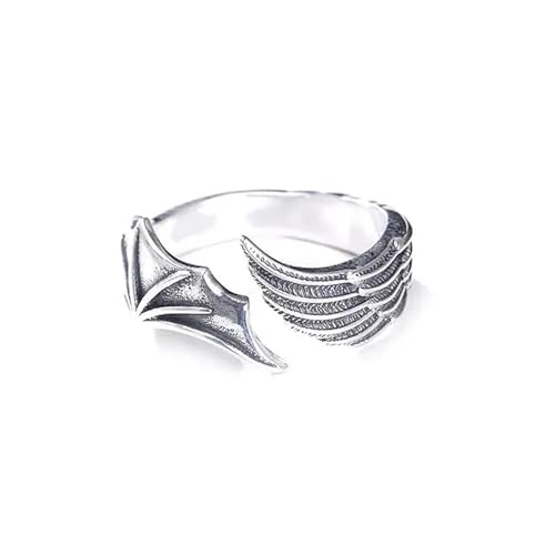 BlackAmazement Ring Größenverstellbar uni Größe Engel Dämon Teufel Flügel Gothic Silber Damen Herren (Engel/Dämon) von BlackAmazement