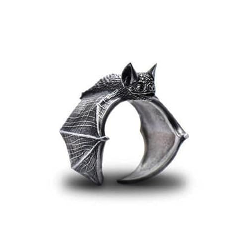 BlackAmazement Ring Größenverstellbar uni Größe Fledermaus Bat Gothic Silber Schwarz Anthrazit Damen Herren (Anthrazit) von BlackAmazement