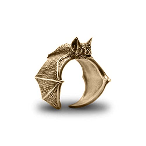 BlackAmazement Ring Größenverstellbar uni Größe Fledermaus Bat Gothic Silber Schwarz Damen Herren (Bronze) von BlackAmazement