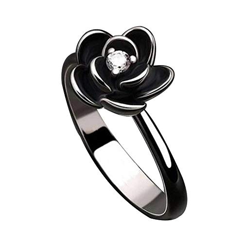 BlackAmazement Ring Rose Flower Blume Zirkonia CZ schwarz Silber Cast Band Damen (63 (20.1)) von BlackAmazement