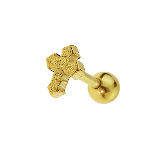 BlackAmazement Tragus Helix Piercing Kreuz Celtic Cross Sandgestrahlt Silber Gold schwarz Damen Herren (Gold) von BlackAmazement