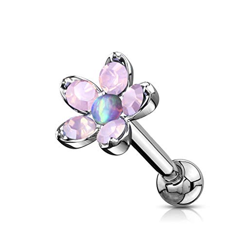 BlackAmazement Tragus Piercing Helix Stud Ohr Blume Flower Glitzer Opal Gold Silber klar blau weiß Aqua türkis pink Damen (Pink) von BlackAmazement