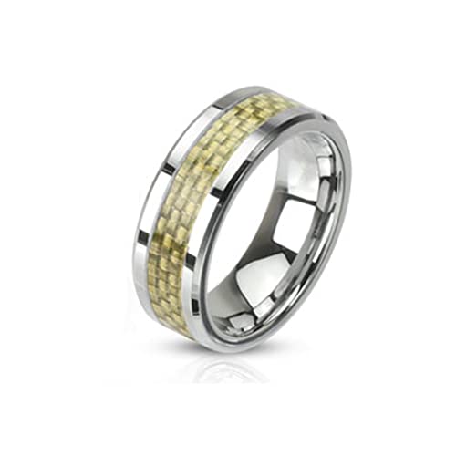 BlackAmazement Unisex Edelstahl Ring Silber Carbon Inlay Pink Weiß Gold Herren Damen Partnerring 6 oder 8 mm (Farbe: Gold, 68 (21.6)) von BlackAmazement