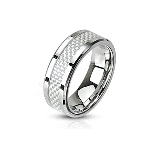 BlackAmazement Unisex Edelstahl Ring Silber Carbon Inlay Pink Weiß Gold Herren Damen Partnerring 6 oder 8 mm (Farbe: Weiß, 55 (17.5)) von BlackAmazement