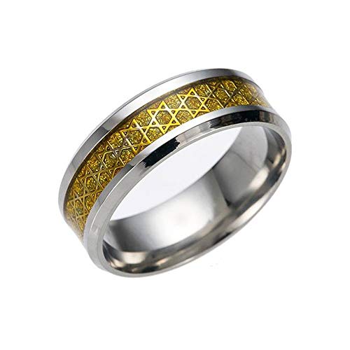 BlackAmazement Wofram Carbon Ring Davidstern Hexagramm Star of David 8mm Silber Gold blau schwarz Damne Herren (Gold, 57 (18.1)) von BlackAmazement