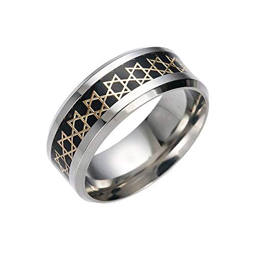 BlackAmazement Wofram Carbon Ring Davidstern Hexagramm Star of David 8mm Silber Gold blau schwarz Damne Herren (Schwarz, 55 (17.5)) von BlackAmazement